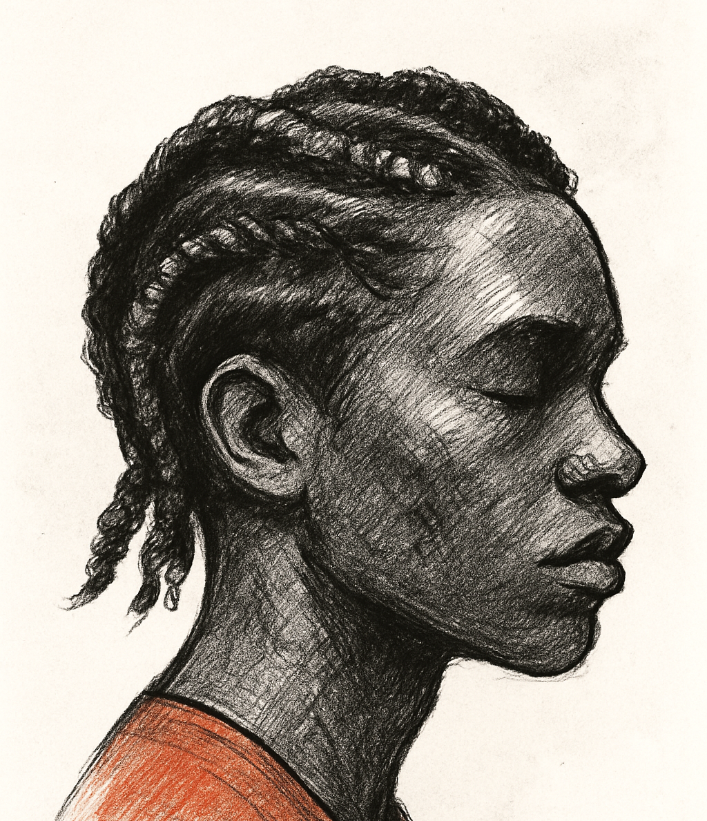 Generated: sketch of a profile of a young Black man wearing braids